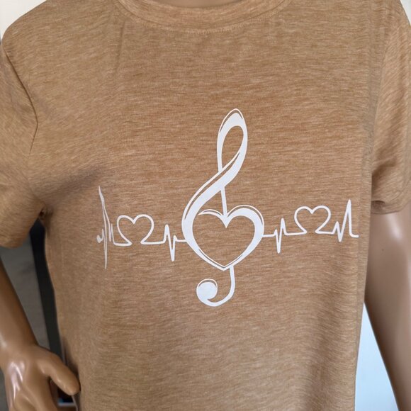 Music Heartbeat Treble Clef Tee Womens XL Tan Musiccore Casual Top - Picture 4 of 10